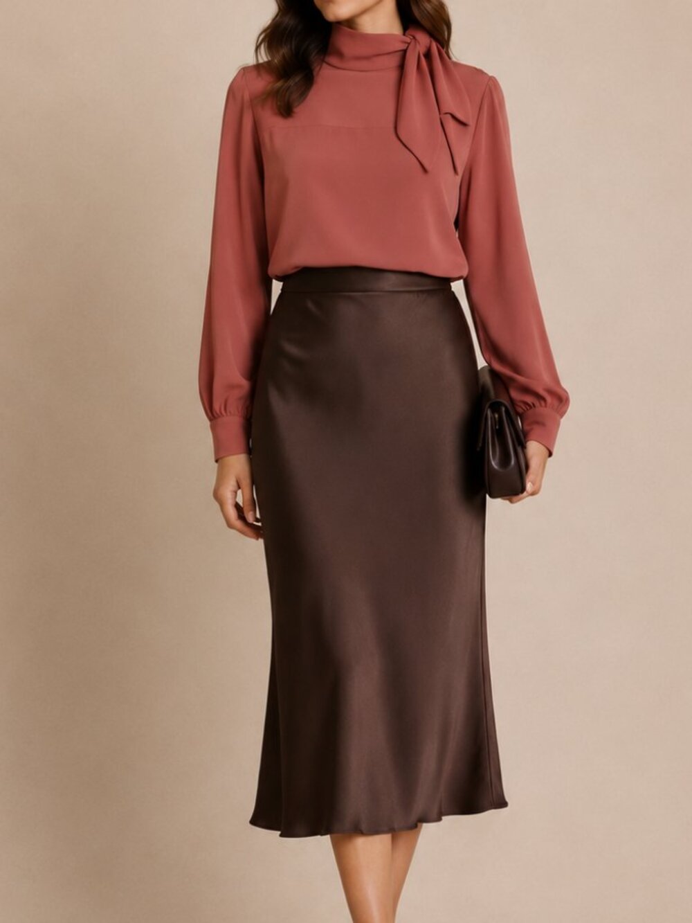 Artizia Wilfred Trapeze Blouse Rust Tie Neck Sz S